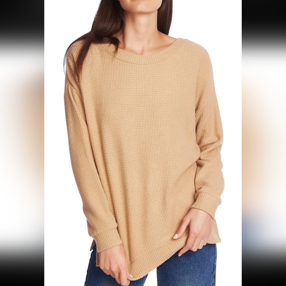 NWT 1. STATE Waffle Knit Lattice Cross V-Back Sweater Tunic Size M - Picture 2 of 4